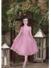 Dusty Rose Lace Tulle Scalloped Hem Flower Girl Dress